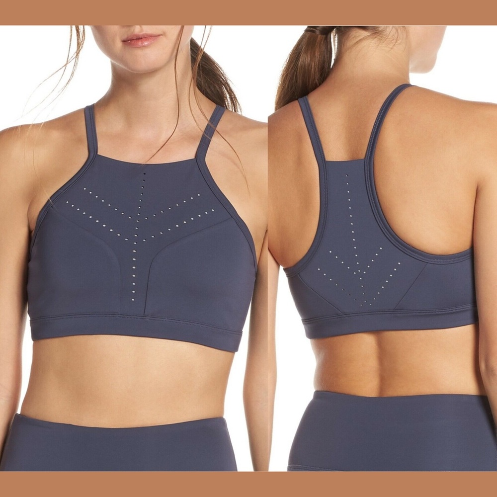 NEW $55‎ Zella Hydra Perforated Sports Bra in Steel